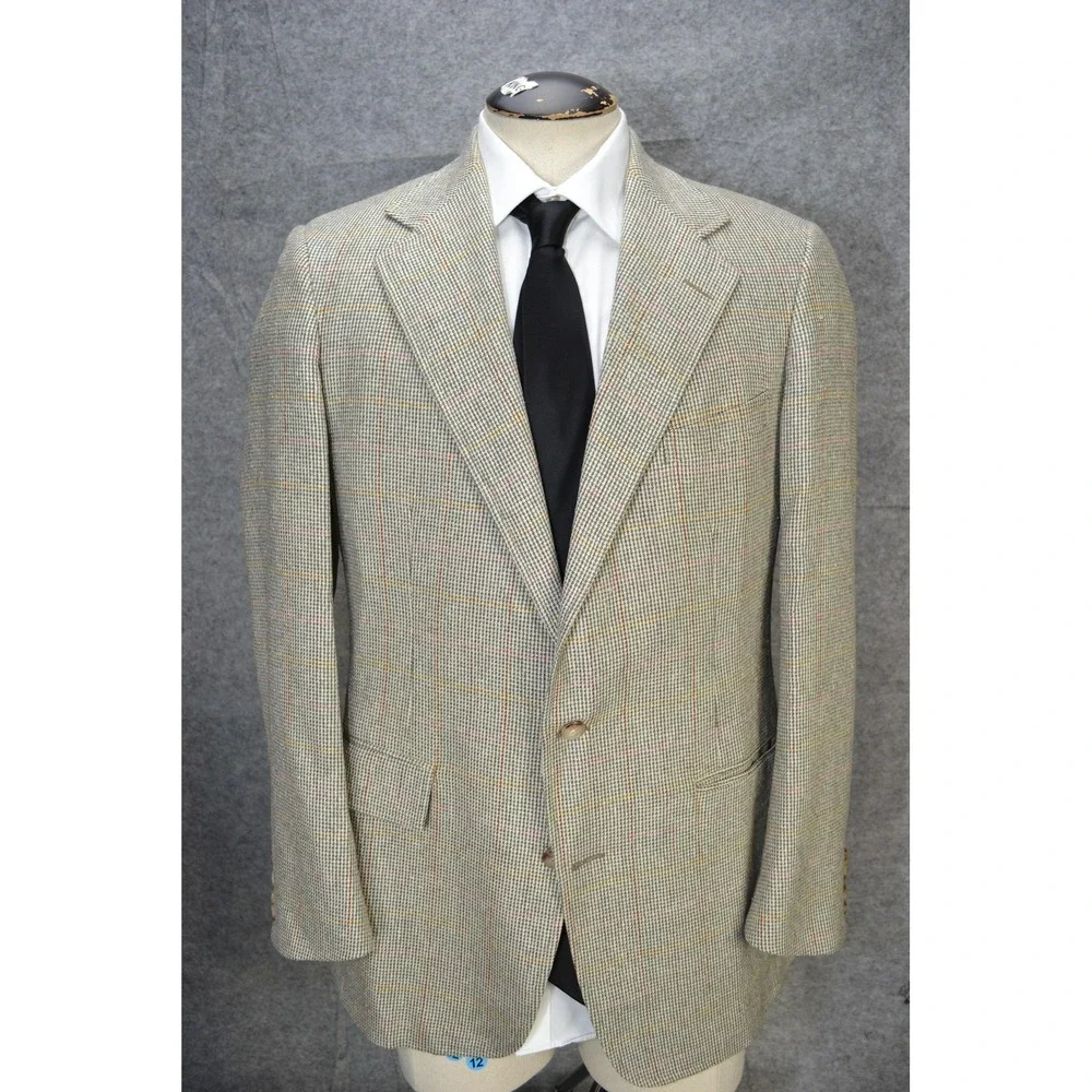 VTG Polo Ralph Lauren Blazer Mens 41L Gray Windowpane Check Made USA Sport‎ Coat